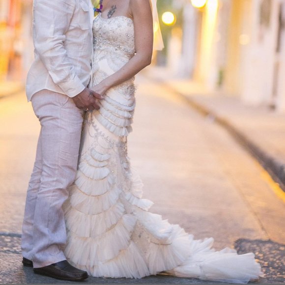 Lazaro Chandelier 3059 Beaded Strapless Wedding Gown Ivory - Picture 11 of 12